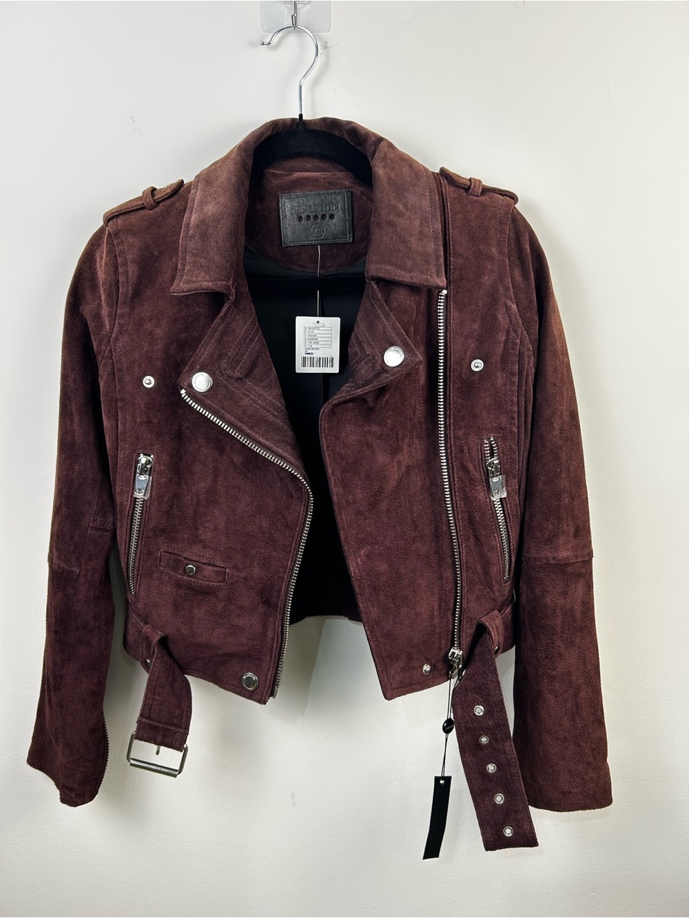 Blank NYC Suede Moto Jacket in Dark Burgundy